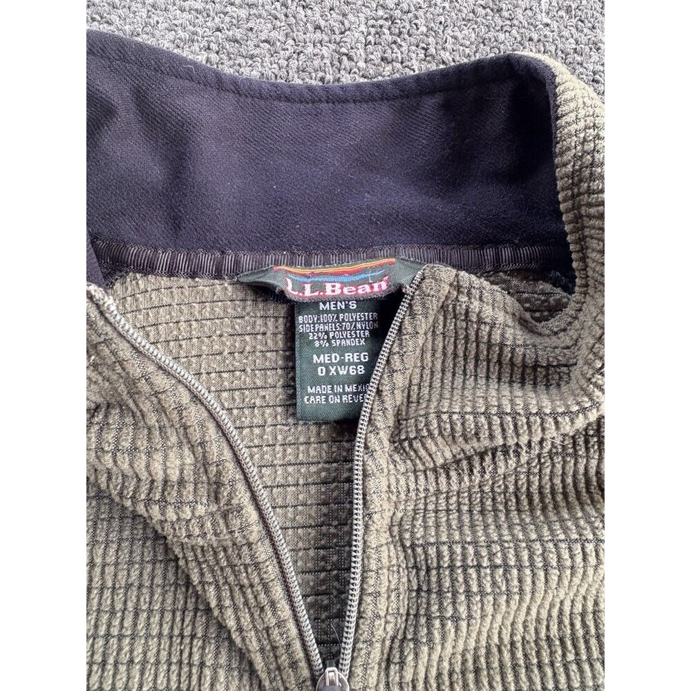 L.L. Bean Men’s Quarter Zip Pullover Fleece Medium Olive Green Grid Fleece - Picture 2 of 3